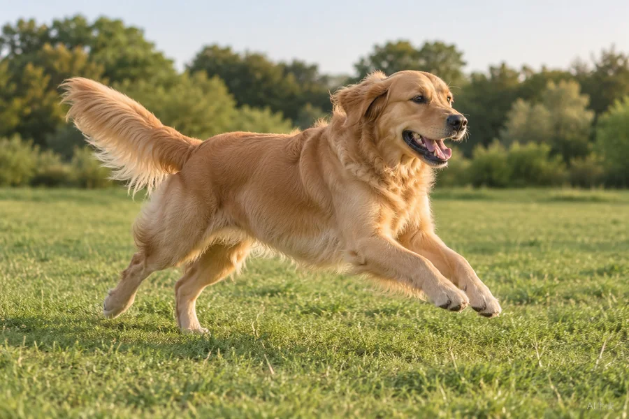 金毛犬在草地奔跑的 AI 构造输入